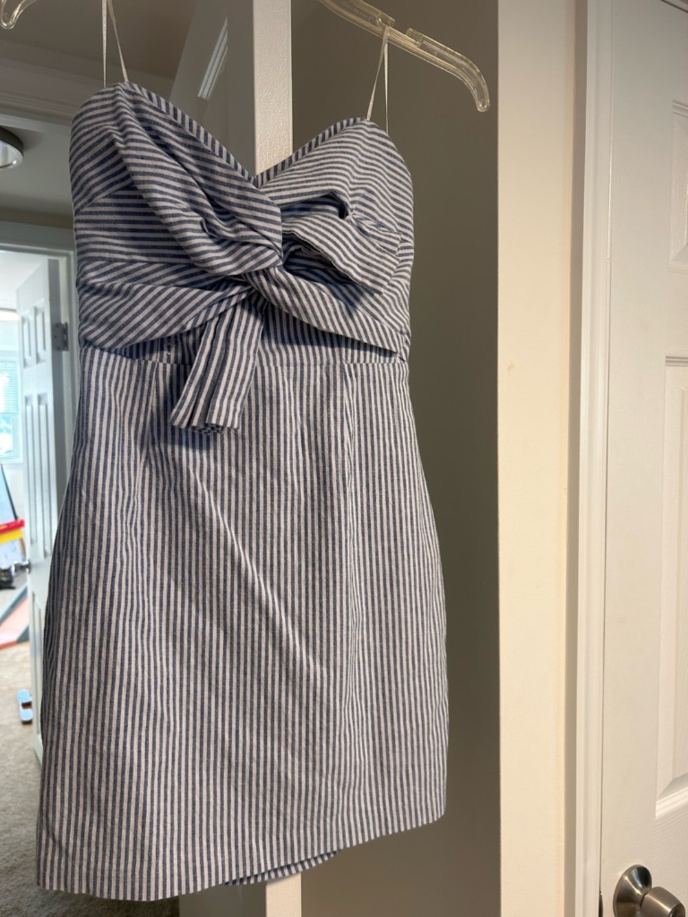 Lulu's Blue and White Striped Bow-Front Mini Dress